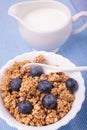 Healthy breakfast with wholemeal muesli, fruit and fresh milk