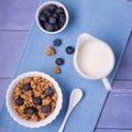 Healthy breakfast with wholemeal muesli, fruit and fresh milk