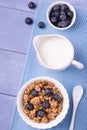 Healthy breakfast with wholemeal muesli, fruit and fresh milk