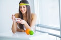 Healthy Breakfast. Woman With Glass Of Yogurt, Berries And Oats Royalty Free Stock Photo