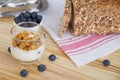 Healthy Breakfast: yogurt with blueberries and corn cereals Royalty Free Stock Photo