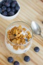 Healthy Breakfast: yogurt with blueberries and corn cereals Royalty Free Stock Photo