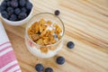 Healthy Breakfast: yogurt with blueberries and corn cereals Royalty Free Stock Photo