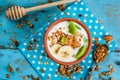 Healthy breakfast: yogurt with granola, banana and kiwi Royalty Free Stock Photo