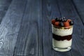 The healthy breakfast of yogurt with muesli, granola and fresh fruits raspberry and blueberry Royalty Free Stock Photo