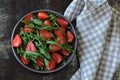 Healthy bright arugula salad strawberry. Vegan Salad.