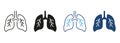 Healthy Bronchial Respiratory System Line and Silhouette Color Icon Set. Lung, Human Internal Organ Pictogram