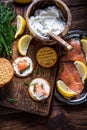 Healthy brunch smoked salmon with cottage cheese