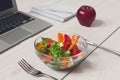 Healthy business lunch snack in office, vegetable salad and coffee Royalty Free Stock Photo