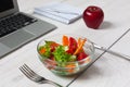 Healthy business lunch snack in office, vegetable salad and coffee Royalty Free Stock Photo