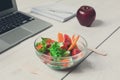 Healthy business lunch snack in office, vegetable salad and coffee Royalty Free Stock Photo
