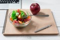 Healthy business lunch snack in office, vegetable salad and coffee Royalty Free Stock Photo