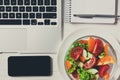 Healthy business lunch snack in office, vegetable salad top view Royalty Free Stock Photo