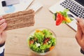 Healthy business lunch top view at table. Royalty Free Stock Photo