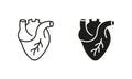 Healthy Cardiovascular Organ Symbol Collection on White Background. Human Heart, Cardiac Muscle Line and Silhouette Icon