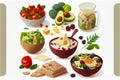 Healthy cartoon style food foods collage on a white background Royalty Free Stock Photo