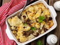 Healthy cauliflower gratin with minced beef, cream and cheese
