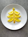 Healthy and cheerful food for children, Christmas and New Year, lemon tree, a gray background Royalty Free Stock Photo