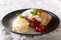 Healthy cherry strudel and vanilla ice cream. horizontal Royalty Free Stock Photo