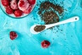 Healthy chia pudding with raspberries in glass Royalty Free Stock Photo