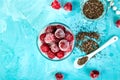 Healthy chia pudding with raspberries in glass Royalty Free Stock Photo