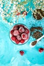 Healthy chia pudding with raspberries in glass Royalty Free Stock Photo