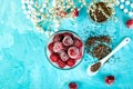 Healthy chia pudding with raspberries in glass Royalty Free Stock Photo