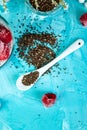 Healthy chia pudding with raspberries in glass Royalty Free Stock Photo