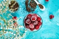 Healthy chia pudding with raspberries in glass Royalty Free Stock Photo