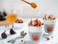 Chia pudding with yogurt, figs, nuts, honey Royalty Free Stock Photo