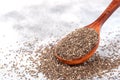 Healthy Chia seeds in a wooden spoon on the table close-up. Royalty Free Stock Photo