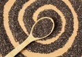Healthy Chia seeds in a wooden spoon on a wooden table Royalty Free Stock Photo