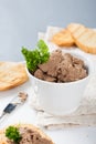 Healthy chicken liver pate with parsley in bawl Royalty Free Stock Photo