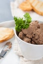 Healthy chicken liver pate with parsley in bawl Royalty Free Stock Photo