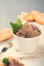 Healthy chicken liver pate with parsley in bawl Royalty Free Stock Photo