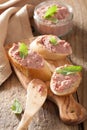 Healthy chicken liver pate with sage in jar and on bread Royalty Free Stock Photo