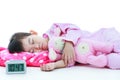 Healthy children concept. Asian girl sleeping peacefully. On white background. Royalty Free Stock Photo