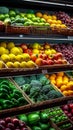 Healthy choices varied fruits and vegetables showcased on supermarket shelf Royalty Free Stock Photo