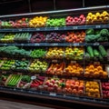 Healthy choices varied fruits and vegetables showcased on supermarket shelf Royalty Free Stock Photo