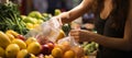 Healthy choices Woman explores street market, buying fresh vegetables