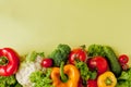 Healthy clean eating layout, vegetarian food and diet nutrition concept. Various fresh vegetables ingredients for salad on yellow Royalty Free Stock Photo