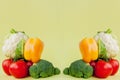 Healthy clean eating layout, vegetarian food and diet nutrition concept. Various fresh vegetables ingredients for salad on yellow Royalty Free Stock Photo