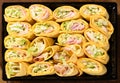 healthy club sandwich pita bread roll with cheese,ham,parsley. The view from the top Royalty Free Stock Photo
