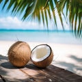 Healthy coconut water on a tropical beach