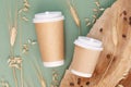 Two disposable cardboard cups with wheat and rye ears