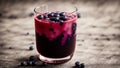 Healthy Cold Blueberry Drink In Glass With Fresh Berries And Ice. Generative AI