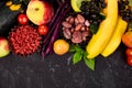 Healthy colorful food selection: fruit, vegetable, superfood, Royalty Free Stock Photo