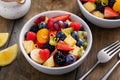 Healthy and colorful fruit salad with orange dressing and fresh mint Royalty Free Stock Photo