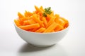 Healthy contrast Frozen orange carrot in white bowl on white Royalty Free Stock Photo