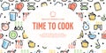 Healthy Cooking Class Time To Cook Horizontal Placard Poster Banner Card Template. Vector Royalty Free Stock Photo
